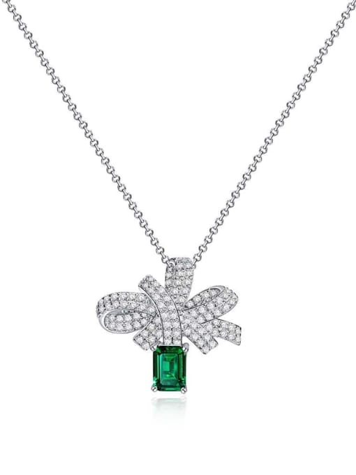 Cultivating Emeralds [N 1770] 925 Sterling Silver High Carbon Diamond Bowknot Luxury Necklace